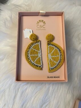 C&C California Yellow and White Beaded Lemon Slice Drop Earrings